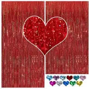Metallic Tinsel Curtains 2 Pack 3x8ft Foil Fringe Backdrop for Birthday & Gra...
