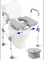 Commode Toilet Chair Adjustable Seat (Up to 400 lbs), Sturdy Bedside With Bucket