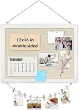 Double-Sided Linen Cork Board, 30 x 40 cm Hanging Wood Framed Pin Board, Picture Display Vision Board for Wall, Office & Home Decor