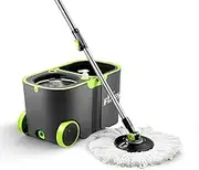 DR Fussy Spin Mop and Bucket Set 360 Degree Rotating Mop 4 Microfiber Mop Heads Bucket with Wheels