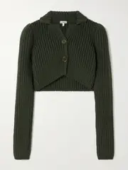 [Loewe] ON - Cropped Ribbed-knit Cardigan - Green - small small Green