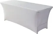 6Ft Stretchable Tablecloth Tight Fit Washable and Wrinkle Resistant Spandex Table Cover for Party Tradeshows Banquet Weddings Cocktail (White)