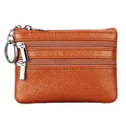 Women's Genuine Leather Coin Purse Mini Pouch Change Wallet with Key Ring- Brown