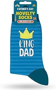[AKH] Father's Day Socks for Dad | Novelty Gift with Humorous Designs | Comfort Cotton Socks | Best Unique Present for Father | UK Size 7-12 | King Dad, Blue, One size