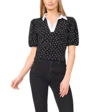 CeCe Puff Sleeve Polo Top