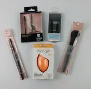 5 PACK MIXED MAKEUP TOOL LOT SPONGE, BRUSHES, BROW SCISSORS & TWEEZERS DUO