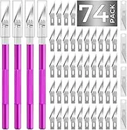 Exacto Knife,Craft Knife Hobby Knife 74 Pack with 4 Upgrade Sharp Hobby Knives and 70 Spare Knife Blades for Art, Scrapbooking,Stencil (Purple)