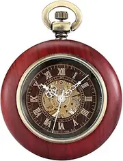 [Kirposh] Retro Pocket Watch Unisex Skeleton Automatic Mechanical Watches Roman Number Dial Pendant Clock Chain