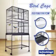 Large 155cm Pet Bird Cage Parrot Aviary Stand-alone Budgie Perch Castor Wheels