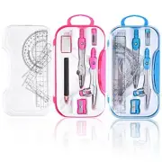 2 Sets Math Geometry Kit, 10 Pieces Student Supplies Per Set Blue, Rose Red