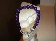 WOMEN'S HANDMADE 7 1/2" 8 MM AMETHYST AND STERLING SILVER BEADED BRACELET