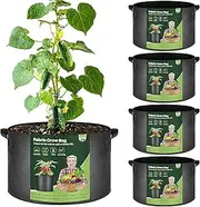 T4U 15 Gallon Grow Bags, Upgrade Grow Bags with Handles, Heavy Duty Thickened Nonwoven Fabric Pots, 15 Gallon Pots for Plants, Tomato, Cucumber (5 Pack)