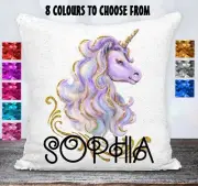 Unicorn Cushion Cover Reversible Sequin Throw Pillow Personalised