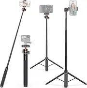 Blelsa Vrig Tp-16 140Cm/55In Selfie Stick Tripod Stand with Flexible Head Phone Holder 1/4 Inch Screw Connection for Phone Camera Vlog Live Streaming Selfie Video Recording Black