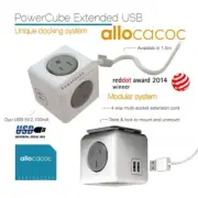 Allocacoc PowerCube Extended USB Powerboard 4-Outlets 2 USB Ports Grey-White ...