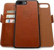 Dreem Fibonacci 2-in-1 Wallet Case for Apple iPhone 8 Plus & 7 Plus - Luxury Vegan Leather, Magnetic Detachable Shockproof Phone Case, RFID Card Protection, 2-Way Flip Stand - Caramel