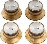 Musiclily Pro Metric Coarse 18-Spline Top Hat Bell Knobs Tone Volume Control Knobs for Epiphone LP SG Style Electric Guitar, Gold with Silver Reflector (Set of 2T2V)