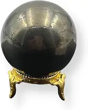 GEMSCITE Pyrite Natural 50-55 mm Gemstone Ball Sphere + Stand Hand Carved Crystal Altar Healing Devotional Focus Spiritual Chakra Cleansing Metaphysical Gift Men Women from India