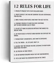 12 Rules for Life Canvas Painting Framed Wall Art Decor for Home Living Room Bedroom, Inspirational Life Quote Canvas Poster Print Gifts for Home Decor