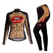 Leopard Female Bike Clothes Women's Long Sleeve Cycle Jersey and Pants Set S-5XL