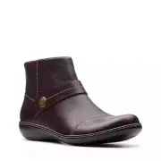 Clarks Women's Ashland Pine Ankle Boots Burgundy Leather Size 5 Medium