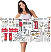 [HTTUP] I Love London Print Quick Dry Beach Towel Lightweight Oversized for Adults for Travel and Pool Towels