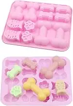 2 PCS Silicone Paw Bone and Fish Shaped 3 in 1 Baking Moulds Pink Non Stick Dog Paw Bone Chocolate Moulds for Cake Cookie Jelly Ice Cube Trays Dog Treats