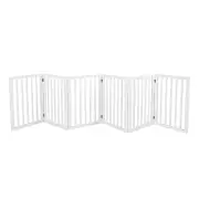PaWz Wooden Pet Gate Dog Fence Safety Stair Barrier Security Door 6 Panels White