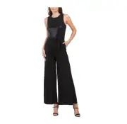 NEW ANNE KLEIN BLACK JERSEY BELTED EMBELLISHED WIDE LEG JUMPSUIT SIZE 16 $129