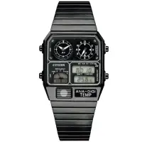 在飛比找momo購物網優惠-【CITIZEN 星辰】經典金屬復刻雙顯手錶-黑(JG210
