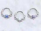 Opal Filigree Clicker. 16G. 10mm. For Septum or Daith. White, Teal, or Purple.