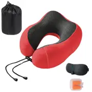 Catzon Travel Neck Pillow Premium Memory Foam for Airplane Car Office-Red