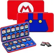OLAIKE Switch Game Card Case Compatible with Nintendo Switch Games, Switch Game Cartridge Holder with 24 Game Card Slots, Portable Card Storage Box for Lite/OLED/NS Games, Mario Overalls