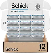 Schick Hydro Dry Skin Razor Refills, 12ct | Razor Blades Refills, Razor Blades for Men, Shaving Blades for Men, Hydro Razor Blades Refill, 5 Blade Razor Men, 12 Refills