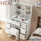 Dressing Table Stool Set Openable Mirror Makeup Vanity Desk Dresser 7 Drawers