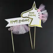 HAPPY BIRTHDAY UNICORN CAKE TOPPER PINK WHITE GIRLS BABY SHOWER PARTY PICK DECOR