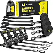 DC Cargo Mall Ratchet Straps Tie Downs 4 Pack (1,800 LB Break Strength) 1" x 15 Feet Tie Down Straps with Safety Lock S Hooks for Cargo, Trucks, Appliances, Moving.