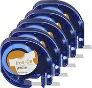 NineLeaf 5 Pack Compatible for DYMO LetraTag 18771 LT18771 Iron-On Fabric Black on White 12mm 1/2'' x 6.5 ft 2m Label Tape Refill Work with LT LetraTag LT-100H LT-100T QX50 XR 2000 Label Maker