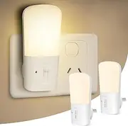 Wanyore Night Light, 2 Pack LED Night Lights Plug in with Dusk to Dawn Sensor, 0-80LM Warm White Adjustable Brightness, 3000K Kids Night Lamp for Bedroom, Bathroom, Laundry, Corridor, Hallway, Stair