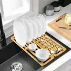 Folding Bamboo Dish Rack Drying Rack Cutlery Holder Kitchen Drainer Over Sink