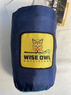 Wise Owl Single Camping Hammock Navy Light Blue Tree Straps Carabiner 9'x4.5'