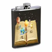 Planet Book Em1 8oz Stainless Steel Flask Drinking Whiskey Liquor