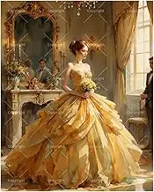 Golden Ballroom Bride Paint by Numbers Kit for Adults - DIY Elegant Bride in Gold Gown Painting on Canvas 16x20In, Acrylic Paint Set, Suitable for Beginners, Art for Home Decoration or Gifts