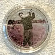 BOBBY JONES FULL SWING PHOTO 1939 ONE CENT COIN GOLF BALL MARK PLASTIC CASE C9