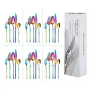 ACA 30PCs Stainless Steel Cutlery Set Dining Tableware Knife Fork Spoon Rainbow Christmas Gift