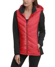 Calvin Klein Womens Hooded Jacket Size-M Color-Metallic Salsa
