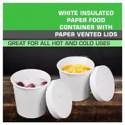 250 White Paper Round Food & Soup Containers with Vented Lids Recyclable 16 Oz.