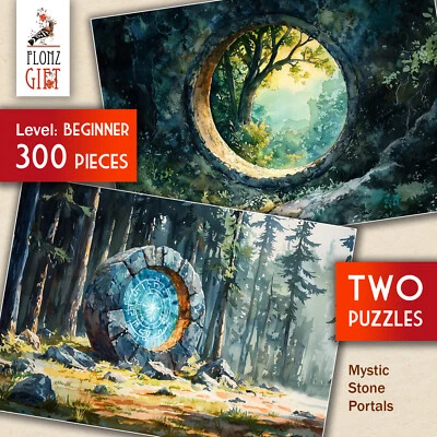2 x JIGSAW PUZZLES 300pc ~ Mystic Stone Portals - circular stone structure G2086