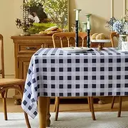 Fantastshop Checkered Table Cloths Rectangular 152cm x 259cm, Waterproof Stain Resistant Plaid Tablecloths for Dinning Room Outdoor Picnic Camping, Gingham Heavy Table Cover, Black and White.
