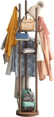 kiplant Coat Rack Freestanding, Rotary Stand with 8 Hooks, Brown